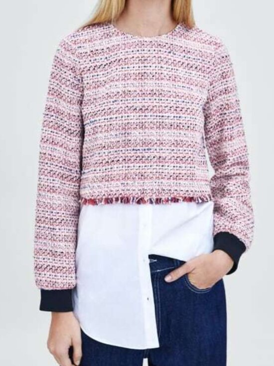 Zara Tops - ZARA TRF Tweed Cropped Top with Attached White Shirt Underlayer